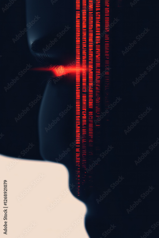 Poster a minimal background emphasizing the contrast between her dark silhouette and the vibrant patterns
