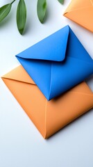 Blue envelope with green leaf on top and notification icons in a digital design layout