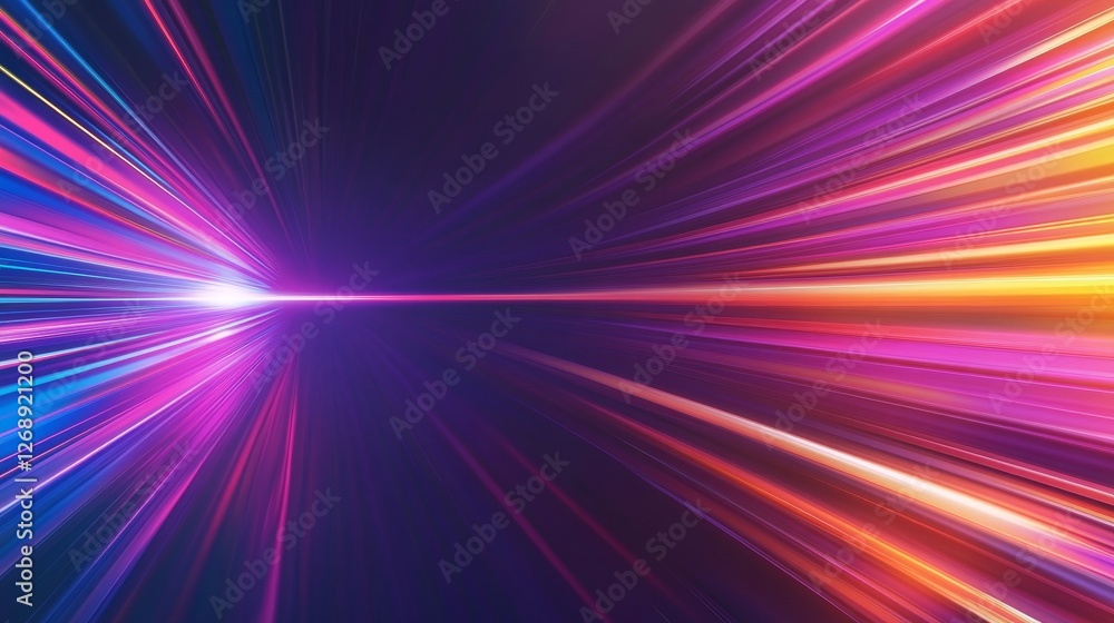 Poster vibrant abstract light streaks radiating from a central point, creating a dynamic visual effect
