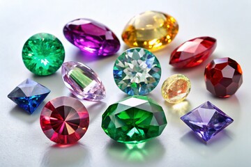 Fototapeta premium Exquisite Gemstones: Diamond, Ruby, Emerald, Sapphire, Amethyst Collection