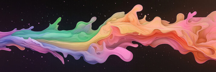 Obraz premium Energetic fluid art where neon green ribbons intermingle with hot pink splashes, forming smooth,