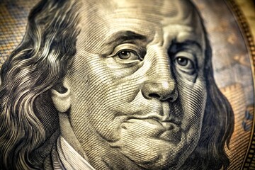 Obraz premium Extreme Close-Up of a Hundred Dollar Bill Portrait - Crisp Detail, Macro Photography