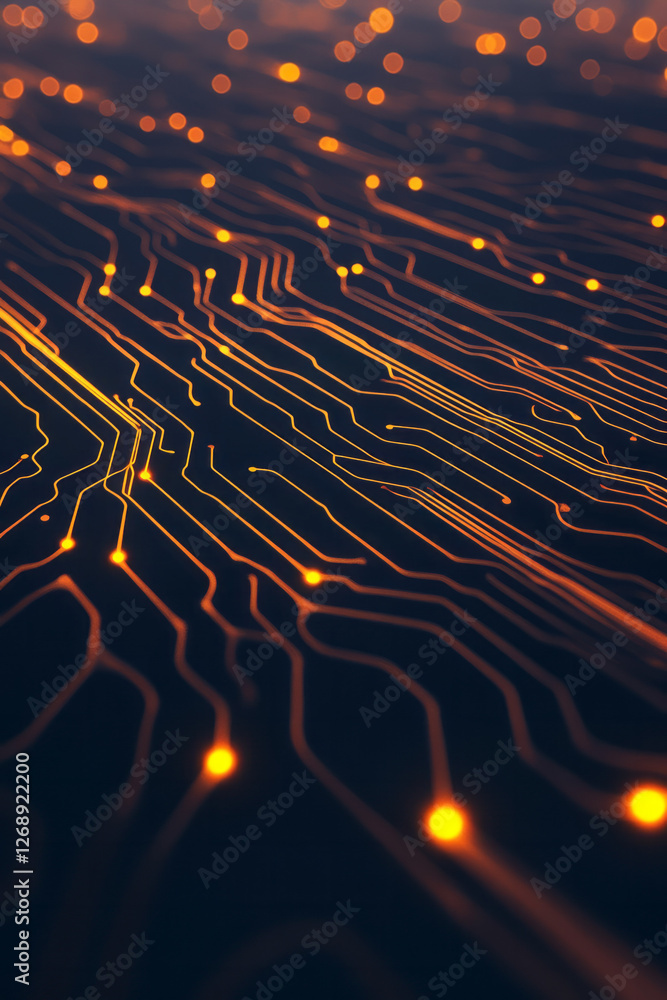 Poster A close-up shot capturing a web of interconnected lines on a high-tech board, each junction lit by