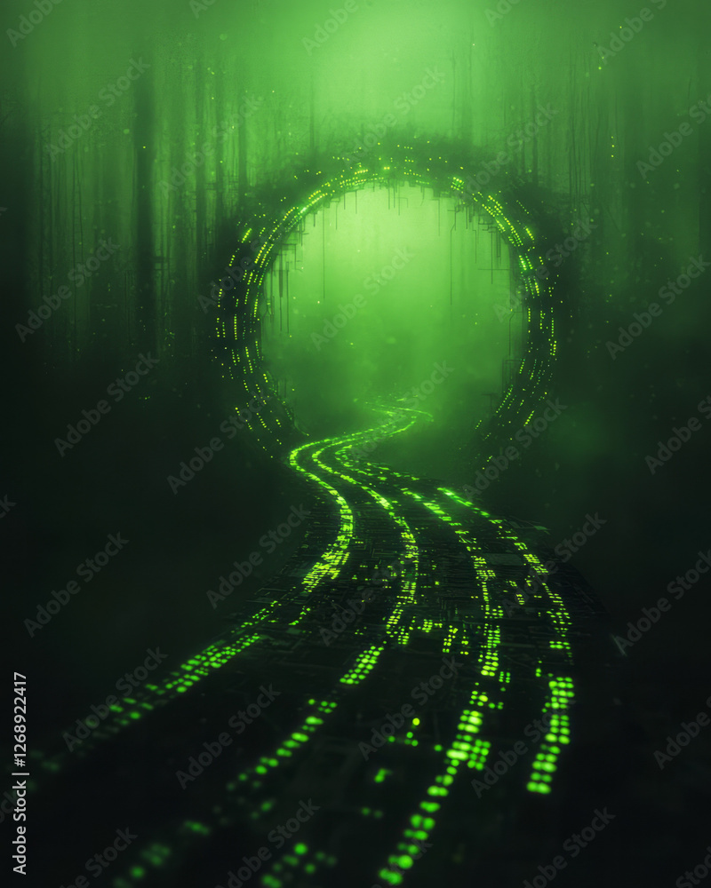 Poster a moody, low-lit environment where the circuit boardâ€™s luminous tracks are the primary light