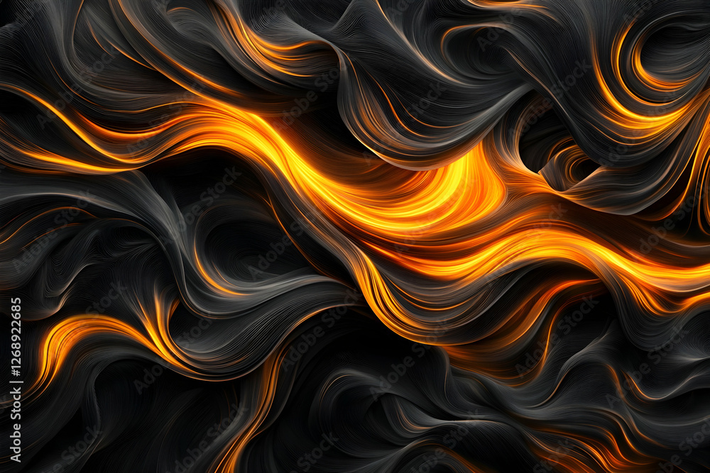 Poster visualize the smoke of a fire in an elegant and flowing pattern on a black background.