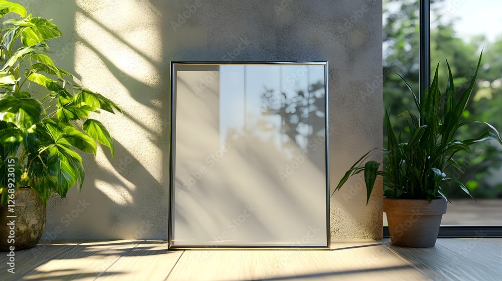 Poster cozy indoor setting with potted houseplants placed near a sunlit window creating a serene and tranqu