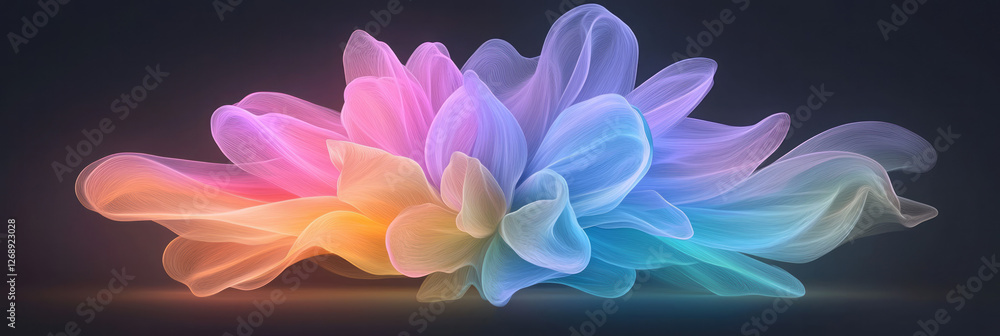 Poster A surreal composition where the flowerâ€™s center erupts in swirling neon streams, forming arcs of