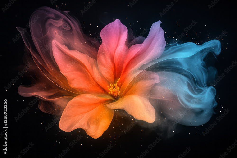 Aufkleber a conceptual, dreamlike scene where a flower appears to be painted alive, the petals exploding into