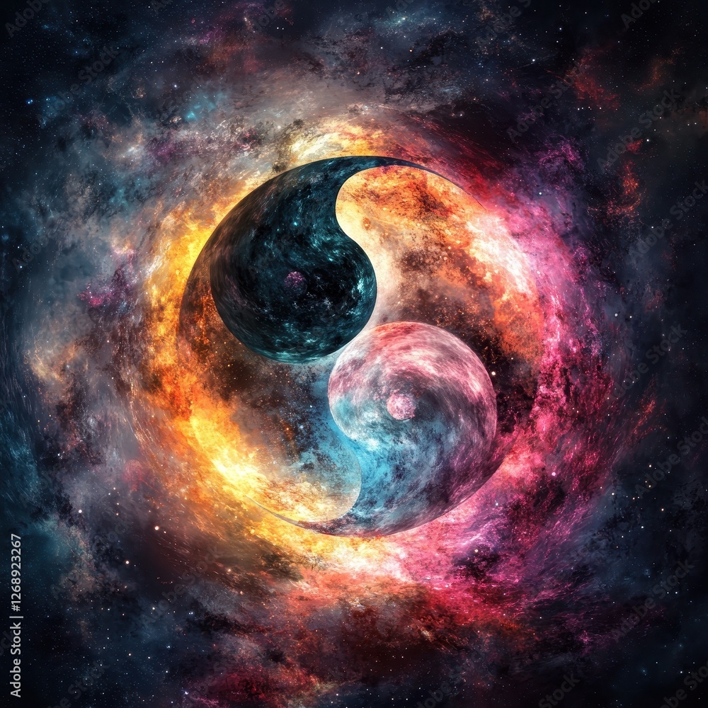 Poster cosmic yin and yang symbol floating in space