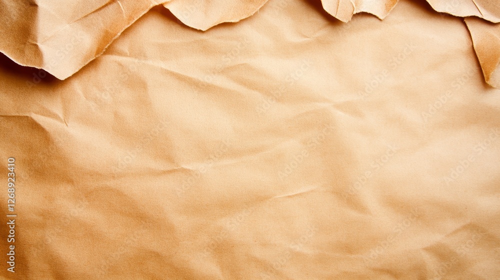 Poster crumpled brown paper texture with soft folds and shadows, ideal for background or design use
