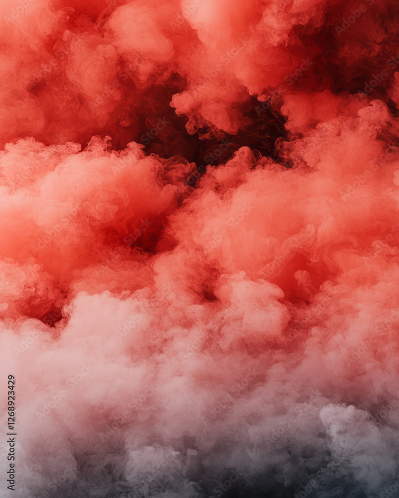 Poster a close-up capturing the texture of dense red smoke, with vibrant highlights and shadows