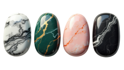 Elegant Marble Stone Collection Four Polished Oval Gems with Unique Veining