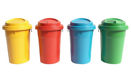 Four Colorful Recycling Bins Yellow Red Blue Green Waste Containers