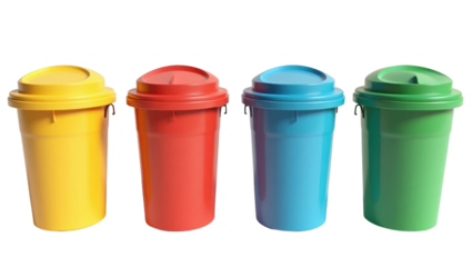 Four Colorful Recycling Bins Yellow Red Blue Green Waste Containers