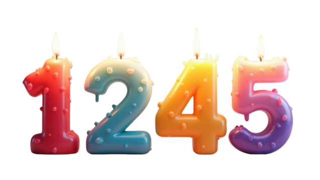 Colorful Birthday Candles Number 1245 Lit Melted Wax Festive Celebration