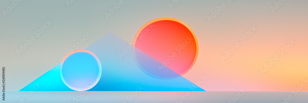Aufkleber a minimal composition of three glowing orbs orbiting each other, with gradients of neon blue and