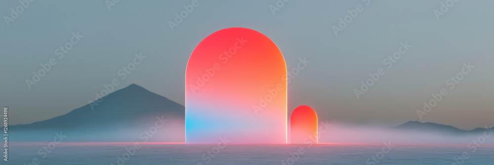 Aufkleber a minimal composition of three glowing orbs orbiting each other, with gradients of neon blue and