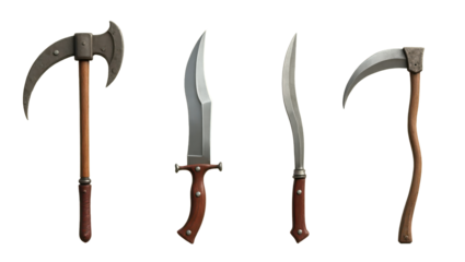 Collection of Medieval Fantasy Weapons Axe Knives Sickle 3D Render