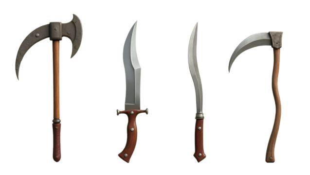 Collection of Medieval Fantasy Weapons Axe Knives Sickle 3D Render