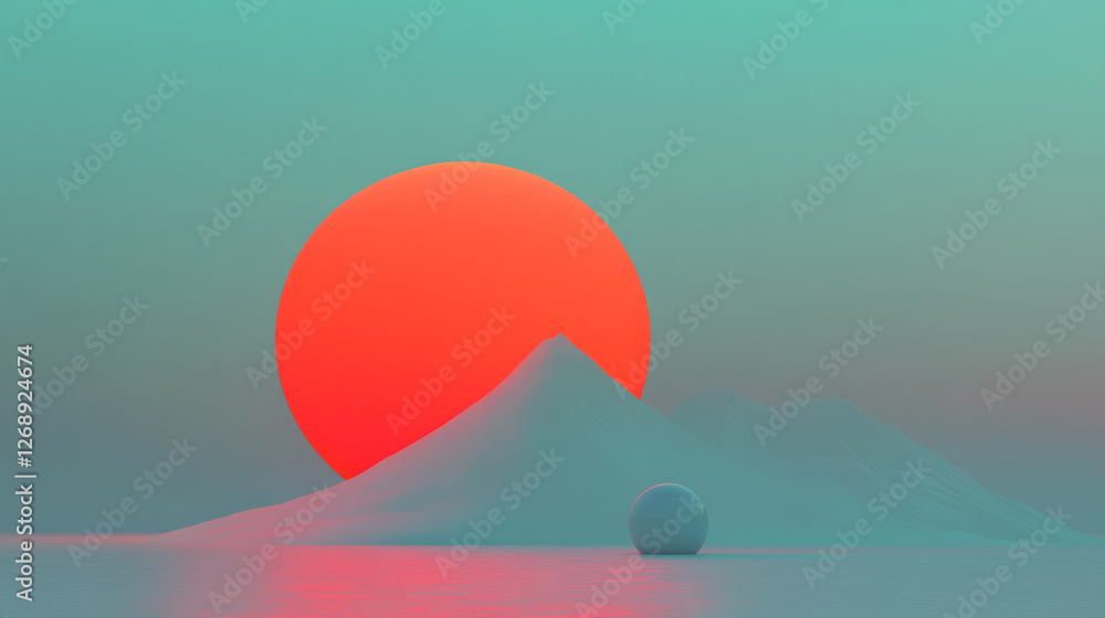 Poster a minimal futuristic layout: an orb in the foreground tinted in bright cyan, with a second orb