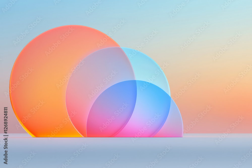 Aufkleber a minimal composition of three glowing orbs orbiting each other, with gradients of neon blue and