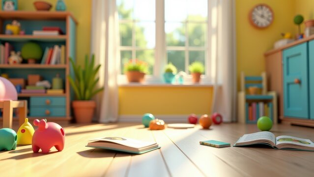 Parent discussion group, Nursery garden view storybooks playful toys learning aids.