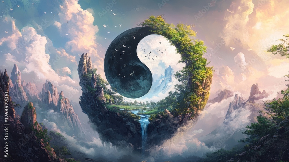 Poster floating island in harmony with nature and contrasting elements