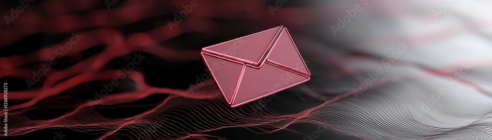 Poster abstract concept of digital communication with red envelope on wavy background