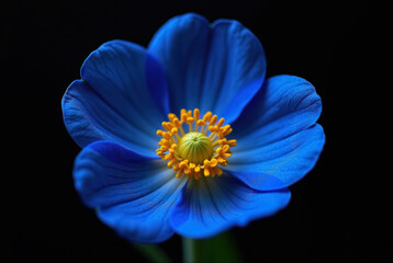 blue anemone flower isolated on black