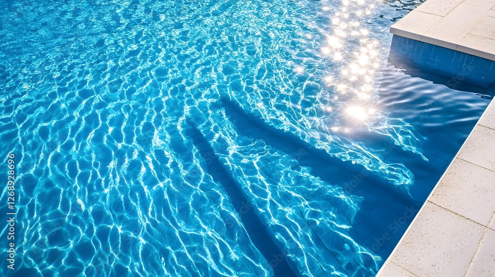 Aufkleber Crystalline pool water rippling with sparkling reflections in a serene summer setting creating a tranquil and refreshing atmosphere perfect for relaxation and vacation