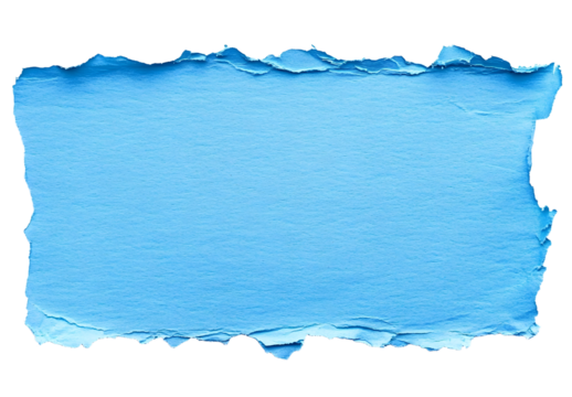 Isolated cut out torn piece of blank blue paper note cardboard with texture and copy space for text, transparent png background design element