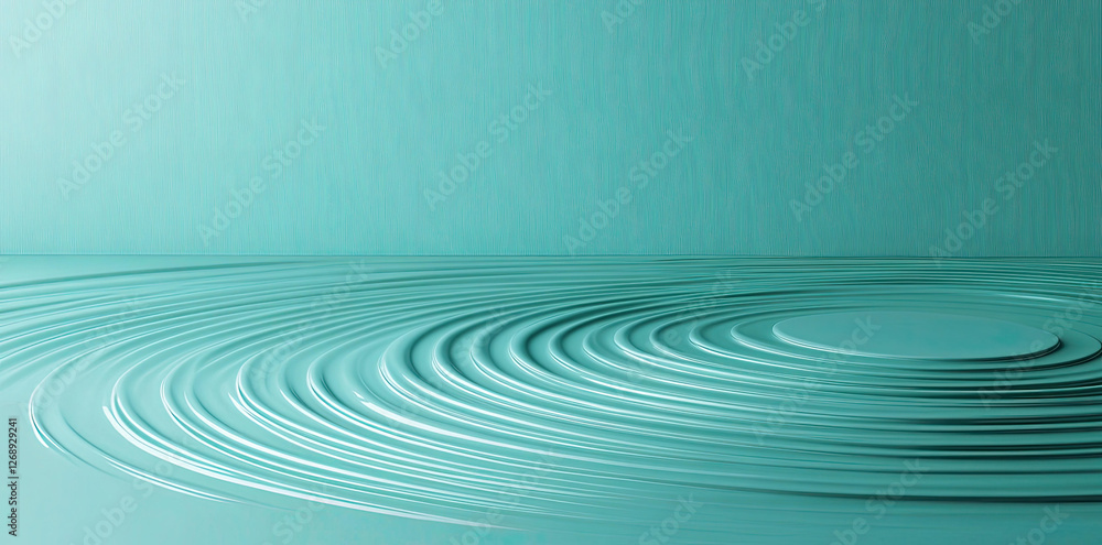 Poster abstract teal ripples on platform minimalist background 3d render