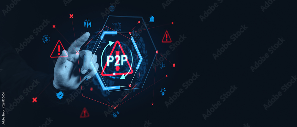 Aufkleber cybersecurity risks in p2p transactions with holographic interface.