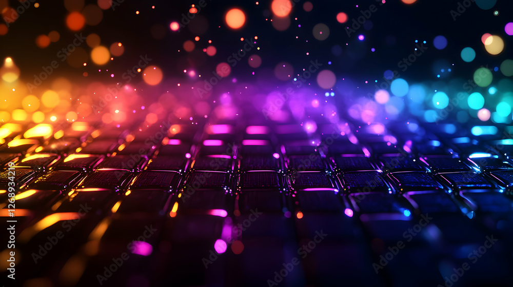 Wall mural backlit keyboard with bokeh effect featuring colorful illumination and modern technology
