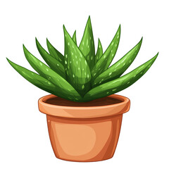 Isolated Cartoon Style Aloe Vera Plant in Ceramic Pot