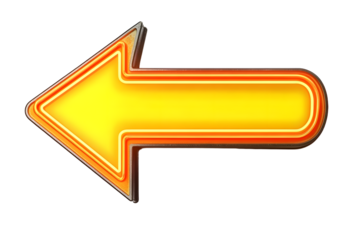 bright yellow arrow with neon outline is isolated on transparency background, creating striking and modern design