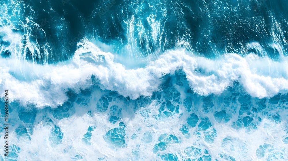 Poster dramatic and scene of massive ocean waves crashing against the rugged coastline creating a turbulent