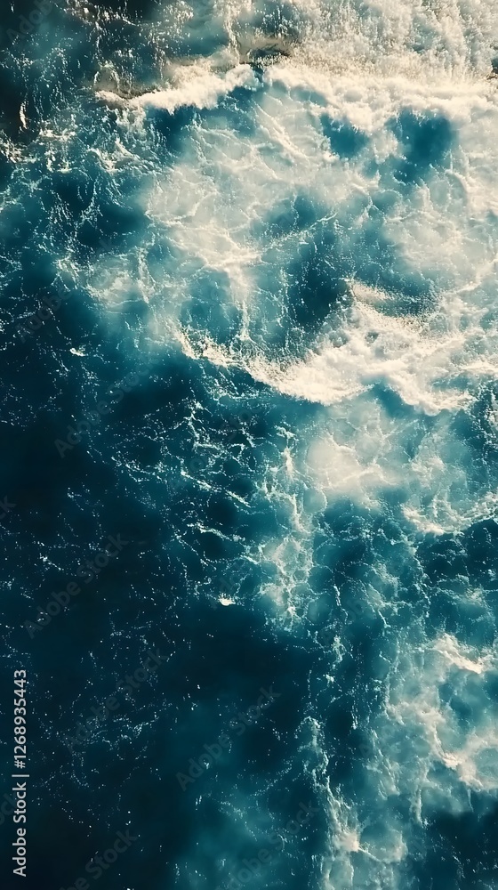 Poster dramatic and turbulent ocean waves crashing and swirling with powerful movement energy and splashing