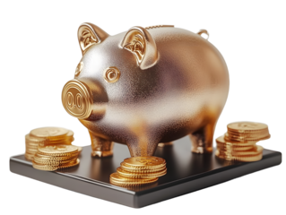 PNG money piggy bank saving finance transparent background 3d concept.
