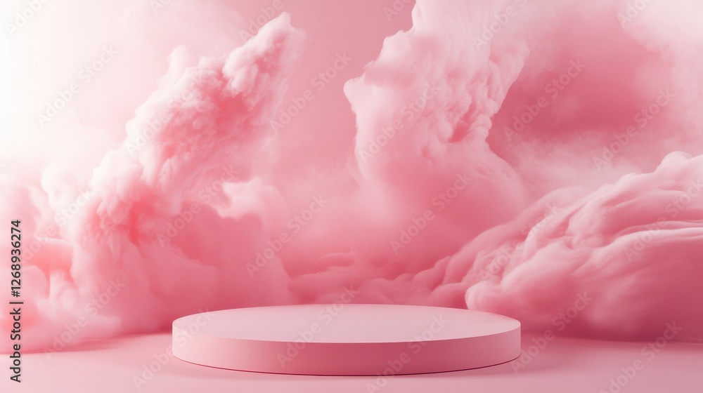 Poster soft pink clouds with circular platform for display purposes