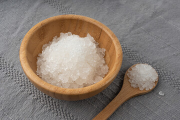 Dead sea salt pile, white crystals for body spa, sodium chloride similar to crushed ice, spa scrub