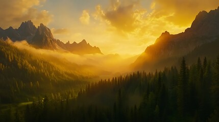 Obraz premium Tranquil forests beneath stunning sunset colors images