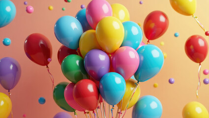 Colorful Bunch of Balloons Floating Festive Birthday Party Decoration Bright Helium Balloons