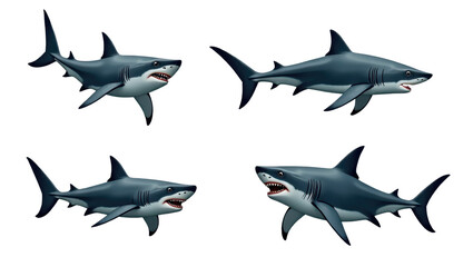 Obraz premium Four Great White Sharks Digital Illustration Ocean Predators Marine Wildlife Underwater Scene
