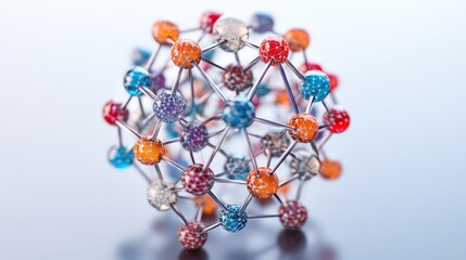 A molecular model of a complex chemical compound displayed in 3D, showing intricate bonds and atomic structures.