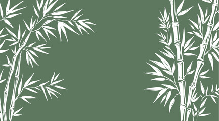 Frame with Bamboo tree on green, Hand drawn style. 
