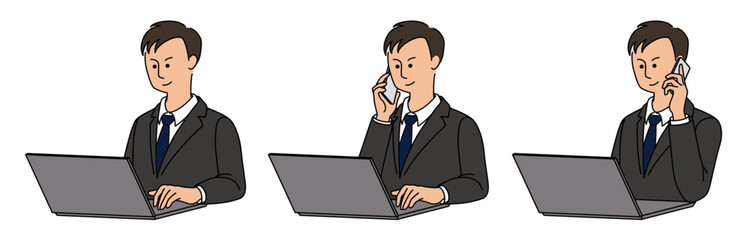 ノートパソコンで仕事をする30～40代男性ビジネスマン1  businessman