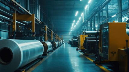 Industrial Factory Interior with Large Rolls of Material