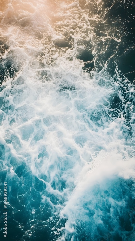 Poster Dynamic and Powerful Ocean Waves Crashing and Splashing with Frothy Foam in a Stunning Aqua Blue Seascape Background  Dramatic Coastal Landscape with Turbulent Water Motion and Energy