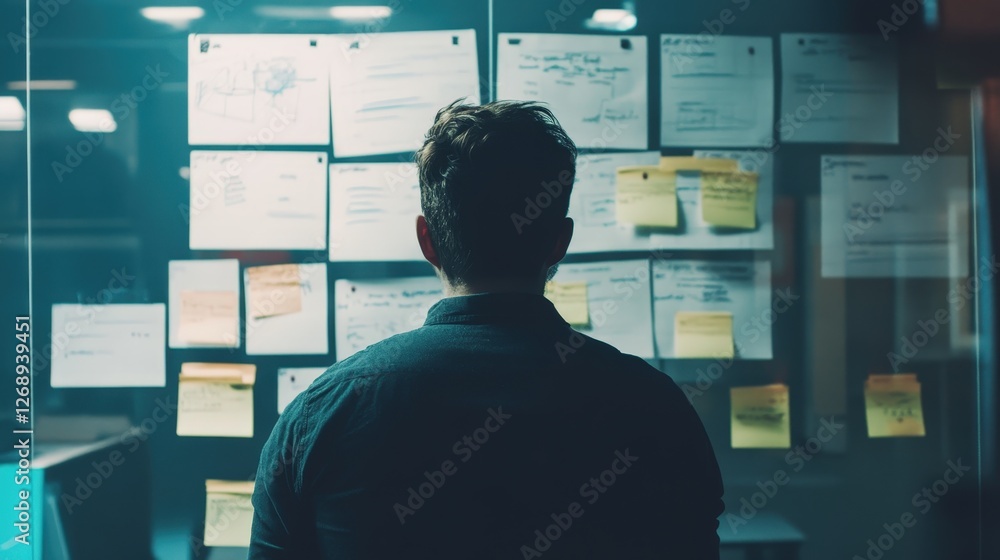 Poster a person learning project management skills, focusing on risk management, stakeholder communication,